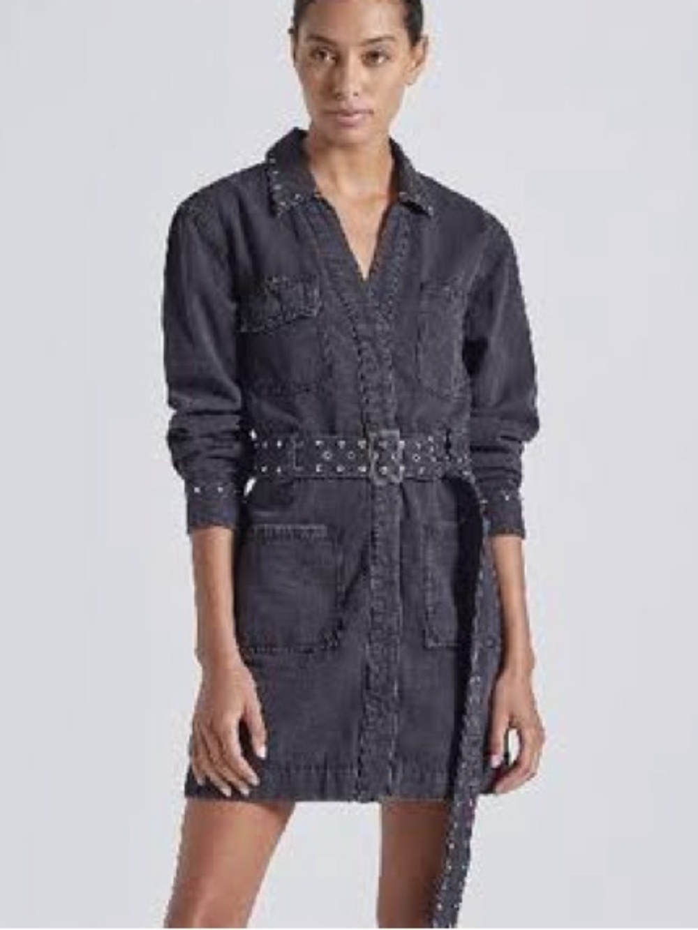 Current Elliot Studded Debbie Denim Dress in Washed Black